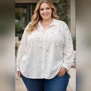 Tamara H White Heart Print Women's Top Size 3X 100% Cotton